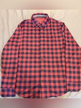 Men's Red and Black Check Button-Up Shirt